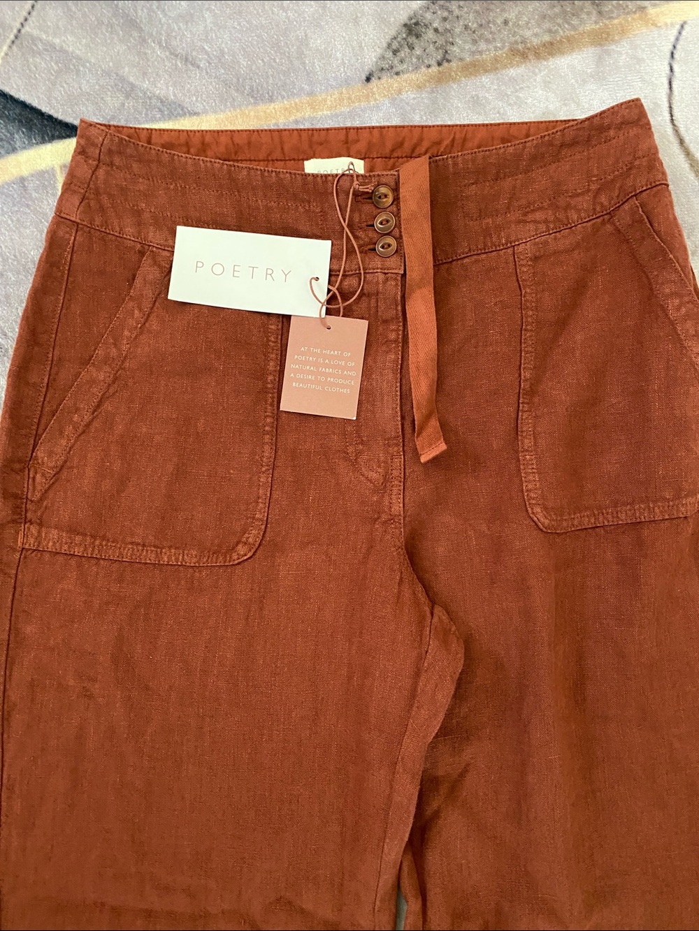 New with tag Poetry 100% linen dark red pant women’s size 10 around 30*29”